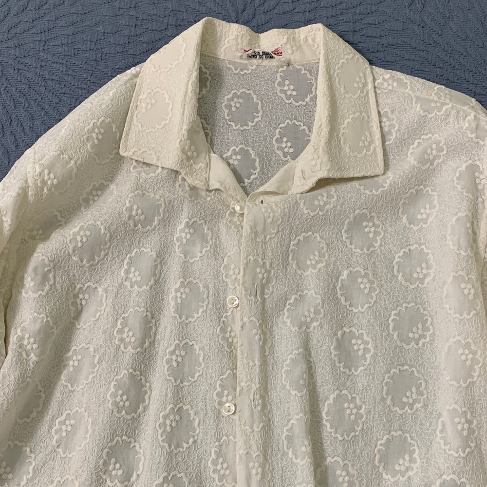 Men’s Ivory Embroidered Button-up Shirt